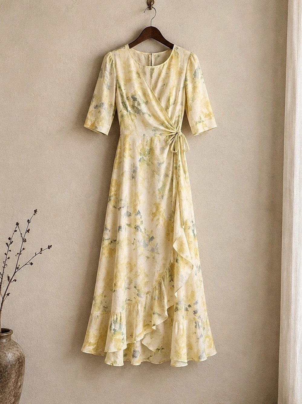 Floral Wrap Maxi Dress in Yellow & White Like New